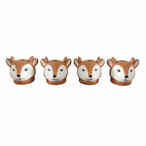 NEW H for Happy Reindeer Stoneware Taper Candle Holders (Set of 4) - Boxed - Picture 1 of 9